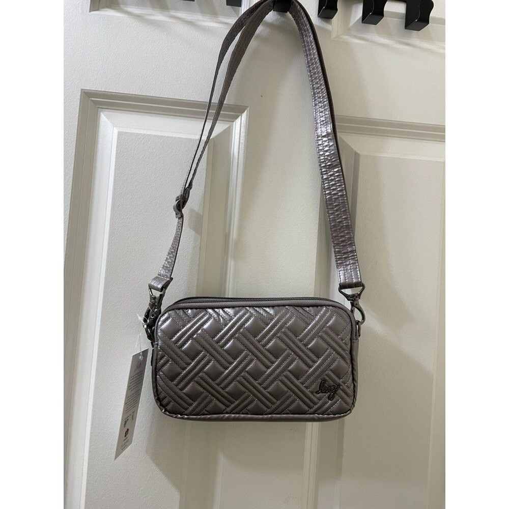 new LUG Coupe XL RFID Quilted  Convertible Crossbody Belt Bag Silver Grey